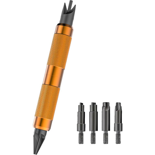 Case Prep Multi-Tool - 3-in-1 Chamfer Deburring Tool & Primer Pocket Uniformer for.17-.45 Caliber, Processes Crimped Pockets (Orange)
