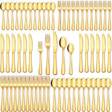 60Pcs Gold/Silver Stainless Steel Flatware Set for 12, Mirror Polished, Dishwasher Safe, Compatible with Home/Wedding/Restaurant