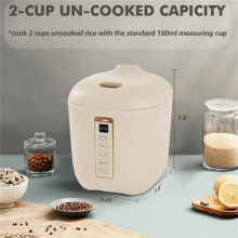 Mini Rice Cooker 2 Cups (1.2L), Portable Non-Stick Travel Rice Maker with 24H Timer, Keep Warm & Smart Control – Beige