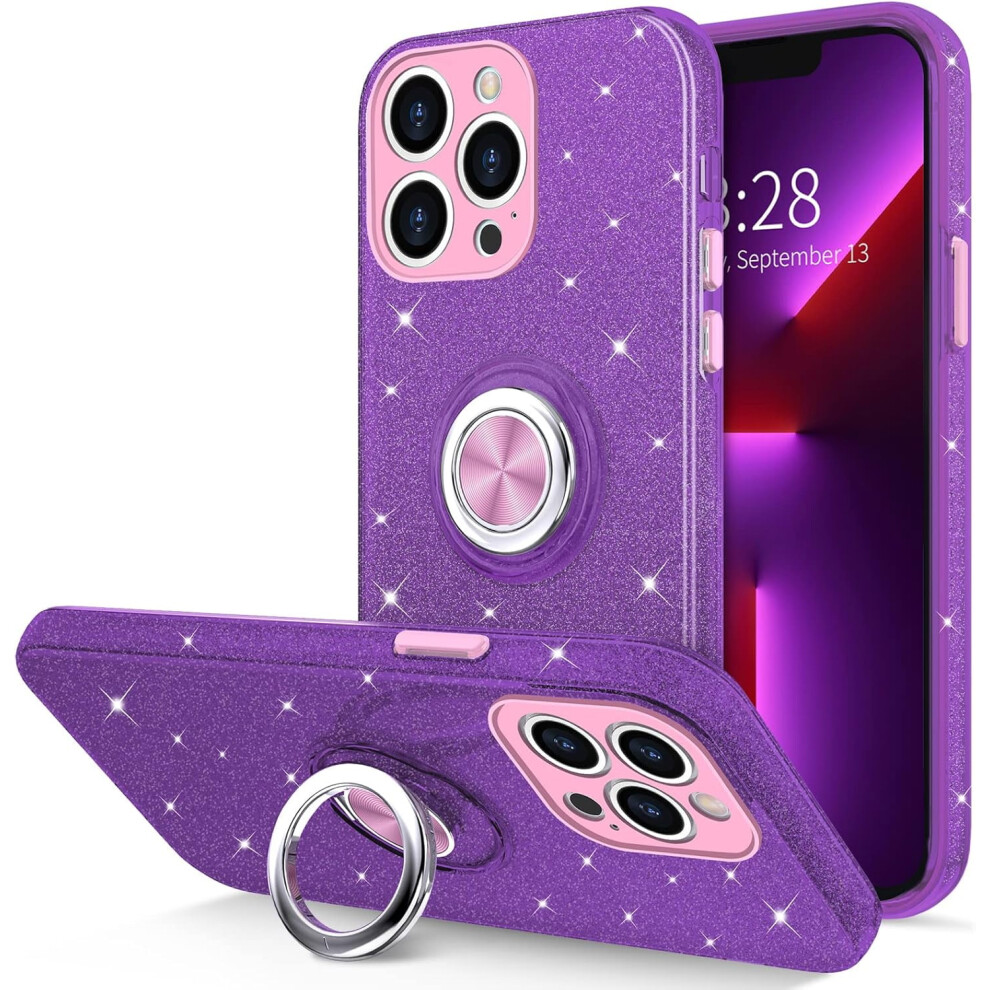 Iphone 13 Pro Case With 360 Rotatable Ring Holder & Magnetic Kickstand Â Sparkly Glitter, Shockproof, Compatible With Iphone 13 Pro Purple 9402001246998