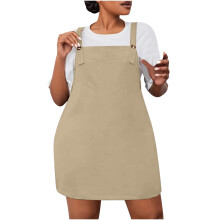 Rochie scurtă cu bretele reglabile pentru femei, cu buzunare, model Plus Size