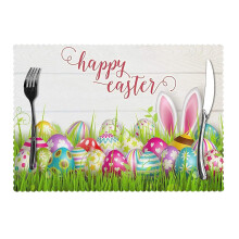 Easter Placemat – Cartoon Rabbit, Insulated Anti-Scalding Linen, Indoor/Outdoor Spring Party Decor, Compatible with Western Tableware