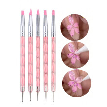 5Pcs Acrylic Nail Art Silicone Brush Pink Carving Painting Tips UV Gel DIY Polish Dual Head Modeling Drawing Sculpture Manicure Dotting Tools