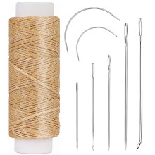 32-Yard Khaki Waxed Thread with Leather Needles – Compatible with Hand Sewing, Leather Craft, Repair of Shoes, Bags & Sofas