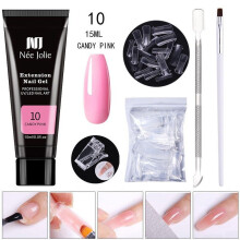 Poly Extension Gel Nail Kit under $5 – Clear Builder Jelly Gel, Nude Poly Nail Enhancement, Trial French Kit with Mini Nail Art Tools, 15ml,