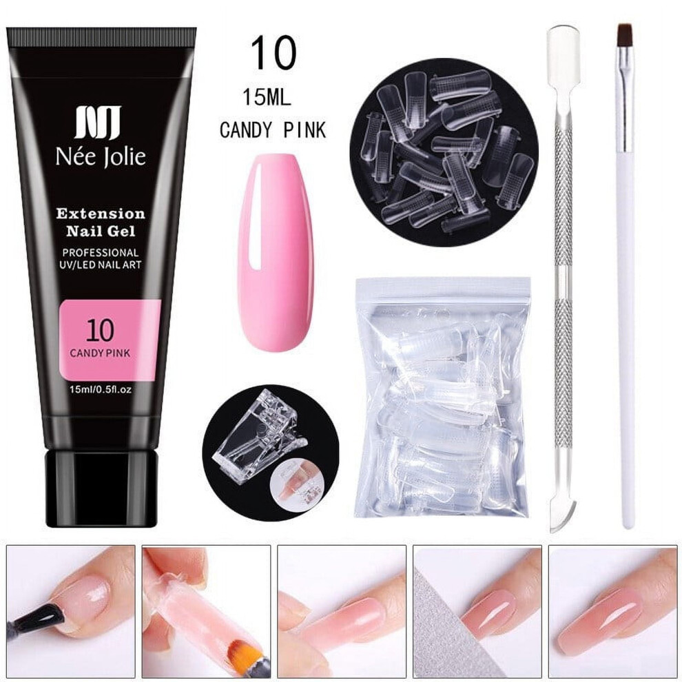 Poly Extension Gel Nail Kit under $5 â Clear Builder Jelly Gel, Nude Poly Nail Enhancement, Trial French Kit with Mini Nail Art Tools, 15ml,