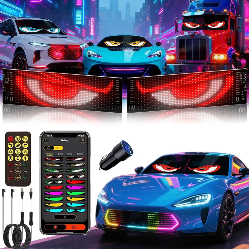 2 Count 4Inx13.7in Devil Eyes For Windshield, - Matrix Panel For Of, Suvs &, Diy Programmable Flexible Screen With App Control Light 9496895208545