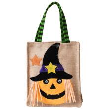 Opakovane použiteľné halloweenske vrecká na cukríky z juty – s motívom tekvice, čarodejnice a kostry | Ekologické darčekové vrecká na