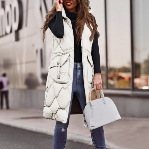 Dame quiltet puffervest hvit M