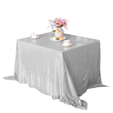 Nappe à paillettes argentées 127 x 203 cm, rectangulaire, idéale pour Noël, mariages, anniversaires, fêtes prénatales et autres occasions