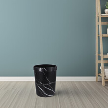 Minkissy Marble Design Black Plastic Under Desk Trash Can, Space-Saving Office Waste Bin, 1 Piece