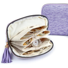 Zippered Jewelry Pouch Case – Flannel-Lined Leather, Multi-Compartment for Earrings, Necklaces, Rings, Bracelets, Brooches – Travel Gift for Women