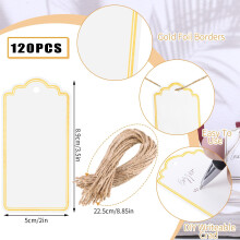 Valentine's Day 120PCS writable blank gift tags with string – gold foil metallic paper, compatible with DIY crafts & wedding decor