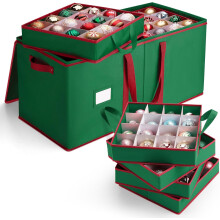Christmas Ornament Storage Box with 8 Removable Trays, Adjustable Dividers, 600D Oxford, Zippered Closure