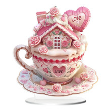Sunxin Desktop Ornament Heart Cup Acrylic Valentine'S Day Desktop Ornament & Cake Decoration for Celebrations, A Valentine'S Day Cupcake Ornament
