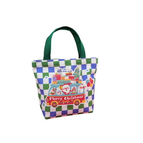 Medium Size Canvas Christmas Gift Bag with Handle with Christmas Element Patterns Decorative and Practical for Pack Small Gifts Apples