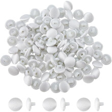 100 unidades de botões de seda e plástico com um furo, em formato de cogumelo, brancos, 9,5 x 6,5 mm, furo: 2 x 2 mm