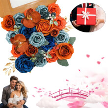 Flores artificiales azul rey y naranja con tallos (12 unidades)