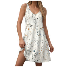 Dames zomerjurk boho bloemenprint zwierig mouwloos wit XXXL
