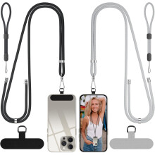2-Pack Adjustable Phone Lanyard & Wrist Strap with Tether Tabs, Compatible with iPhone and Android