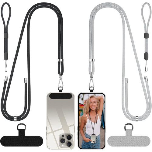 2-Pack Adjustable Phone Lanyard & Wrist Strap with Tether Tabs, Compatible with iPhone and Android