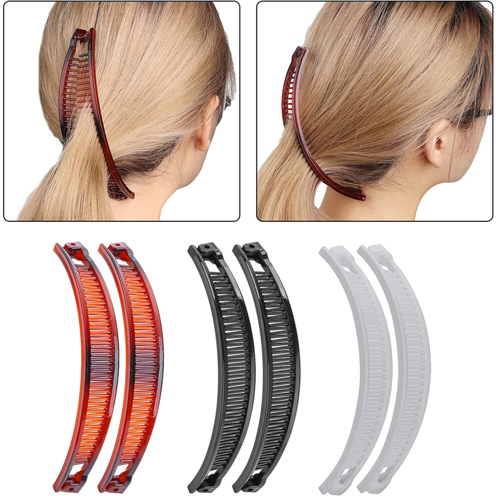 Casewin 6Pcs Banana Hair Clips with Comb, Fishtail Ponytail Clamps for Women & Girls (Brown/White/Black)