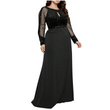 Damen-Abendkleid in großen Größen, langärmelig, Rundhalsausschnitt