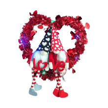 Décoration de Saint-Valentin : Couronne de gnomes à suspendre au mur pour la porte d'entrée, avec guirlande lumineuse LED en forme de cœur.
