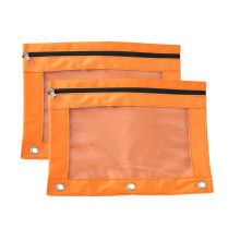 2 Pack Pencil Pouch for 3 Ring Binder Zipper Pencil Bags with Clear Window & Reinforced Grommets Stationery Organizer for Office Orange