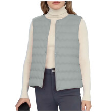 Chaleco ligero de plumas para mujer, cuello redondo, abotonado, plegable, ultraligero, ajustado, sin mangas.