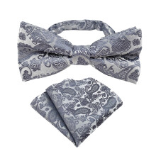 Floral Weave Print Adjustable Pre Tied Bows Tie and Pocket Square Set for Men Formal Wedding Party Prom Necktie Neckwear