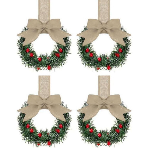 Mini couronne de Noël pour armoires, 12,7 cm (4 pièces)