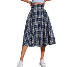 Women's plaid taffeta A-line maxi skirt with elastic waist
