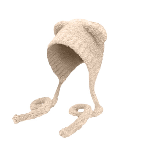 Trappermütze, einfarbig gestrickt, mit Ohrenklappen, warm, Winter, Beige