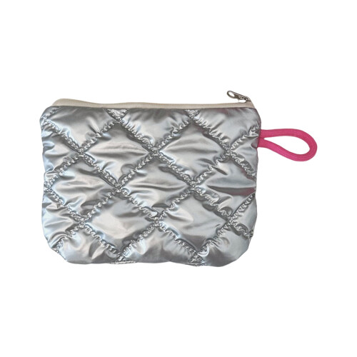 Silver PU quilted pouches space-saving design 1 pack