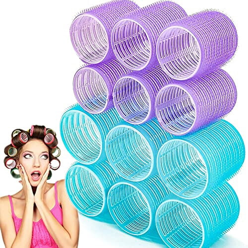 Self-Grip Hair Rollers Set 12-Pc (6 Large + 6 Medium)