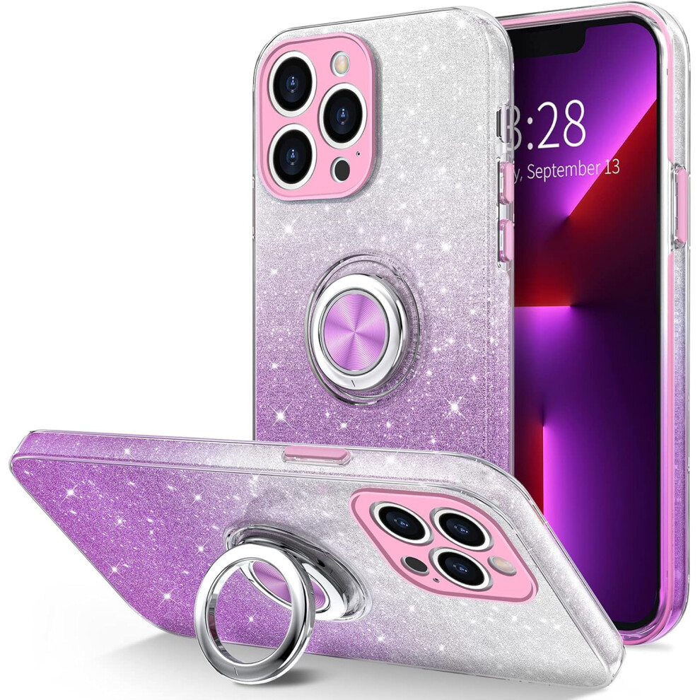 Iphone 13 Pro Case With 360 Rotatable Ring Holder & Magnetic Kickstand Â Sparkly Glitter, Shockproof, Gradient Purple 9027700096929