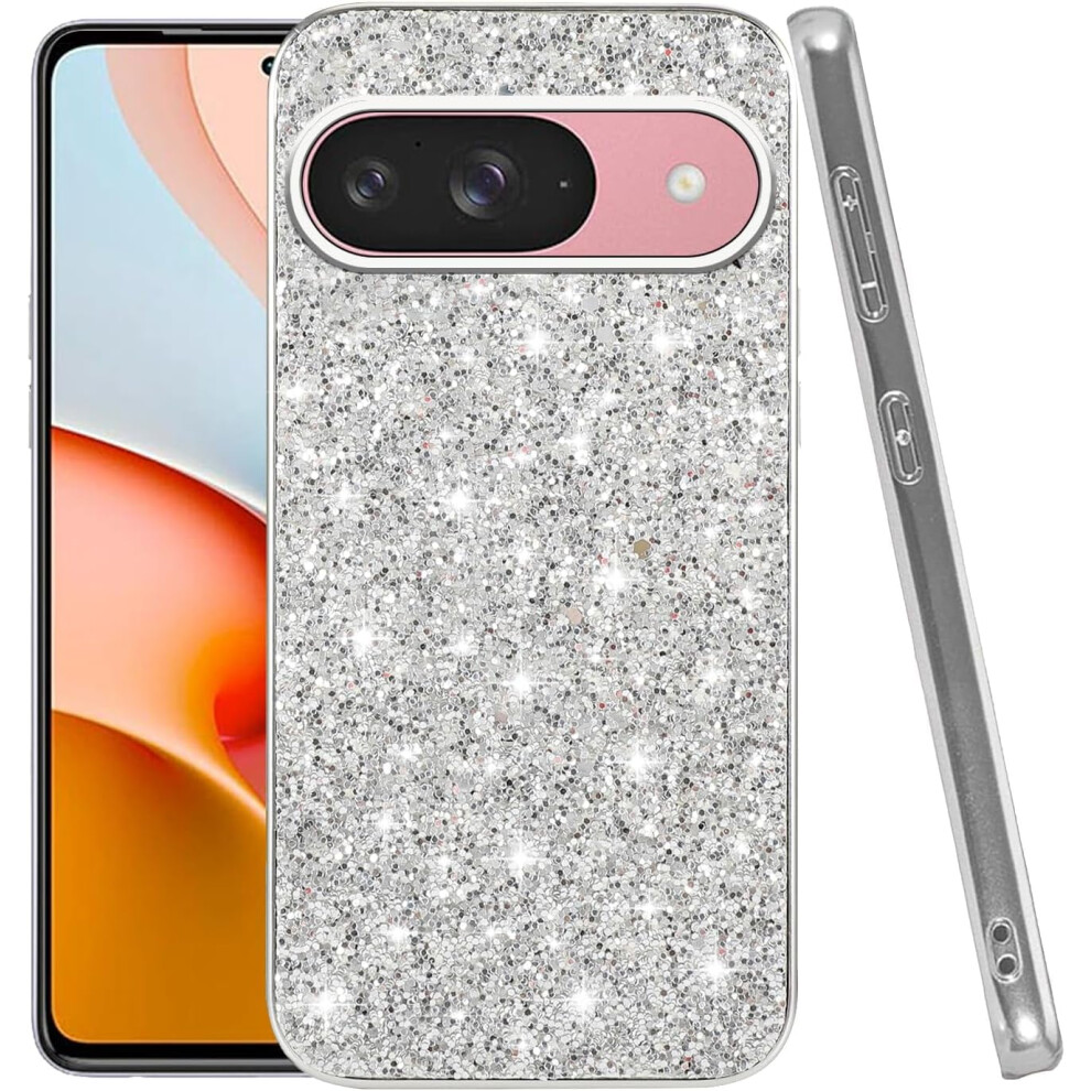 Glitter Shockproof Case For Google Pixel 9 Â Bling Sparkly Tpu/Pc Protective Cover (Silver) Silver 9027700099029