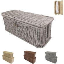 Kabelmanagementbox aus Rattan, belüftet, grau, mittel