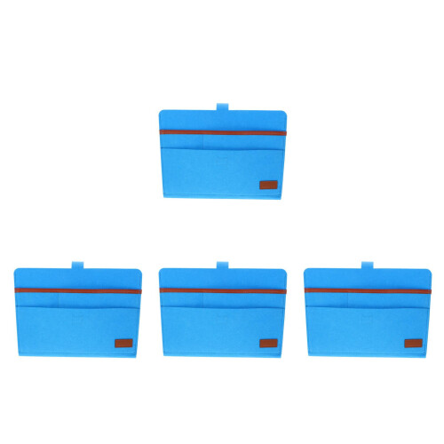 4Pcs Sky-Blue Hanging Bedside Storage Bag Felt Organizer for Home Use