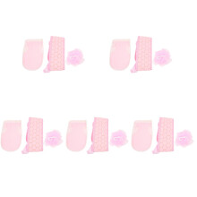 5Sets Compact Pink Exfoliating Back Shower Scrubber with Foam Mesh