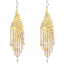 Color Boho Rice Beads Tassel Earrings.Multicolor Long Beaded Dangle Earrings Handmade Woven Drop Earrings Jewelry Gifts for Women