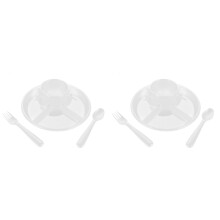 2Sets Plastic Plates Reusable White Toddler Food Plate for Home Use