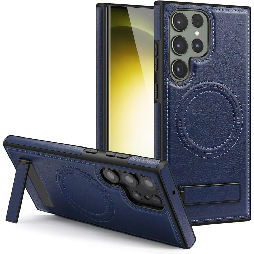 Leather Samsung Galaxy S24 Ultra Case Compatible With Magsafe Wireless Charging, Magnetic Stand, Rugged Blue 9027700096363