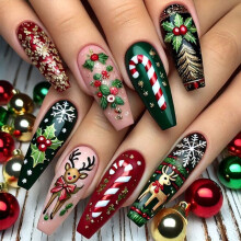 Künstliche Weihnachtsnägel, quadratisch, wiederverwendbar, 24 Stück