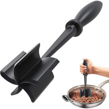 Premium Heat-Resistant Meat Chopper for Hamburger, Ground Beef & Turkey – Nylon Non-Stick Smasher & Fork (Black)
