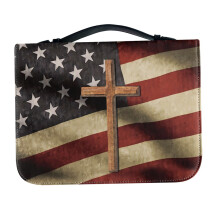 Multi Color PU Bible Holder Case with Handle Vintage American Flag