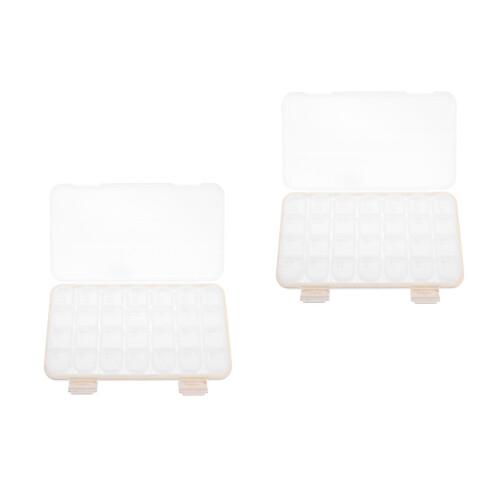 2Pcs White Sealed Medicine Storage Case Plastic Weekly Pill Organizer