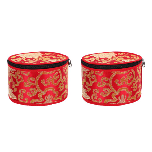 2Pcs Red Embroidered Cotton Singing Bowl Holder with Smooth Finish