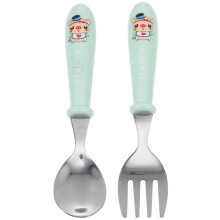 2Sets Kids Fork Spoon Set Green Durable Baby Tableware with Carry Case